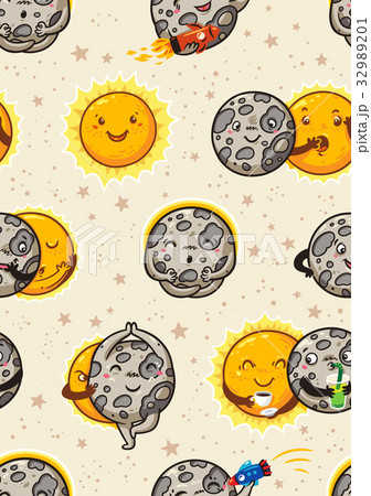 Cute moon practice of yoga. Solar eclipse seamless 32989201