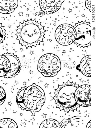Cute moon practice of yoga. Solar eclipse seamless 32989203