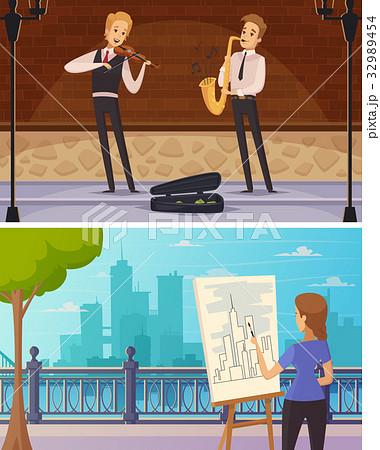 Street Artists Cartoon Horizontal Banners  32989454