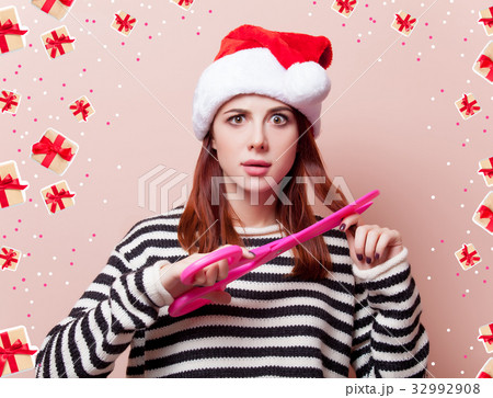 woman with funny scissors woman with funny scissors 32992908