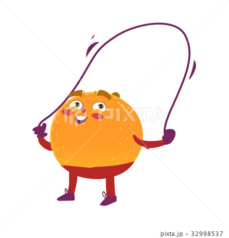 Funny smiling orange character with jumping rope 32998537