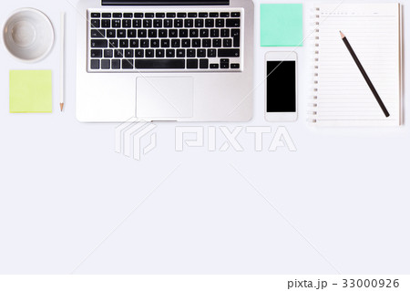 Top view of white office desk table. Top view of white office desk table. 33000926