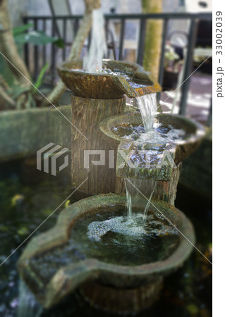 Garden decorated with vintage fountain 33002039