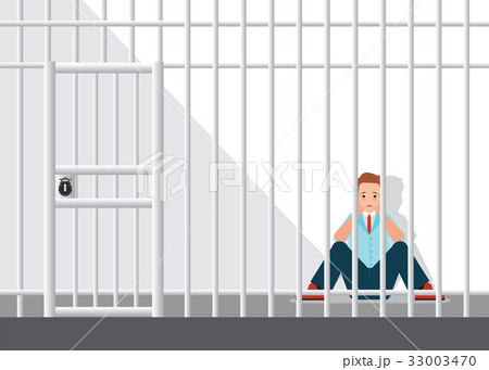 Stressed Businessman Sitting In The Jail のイラスト素材