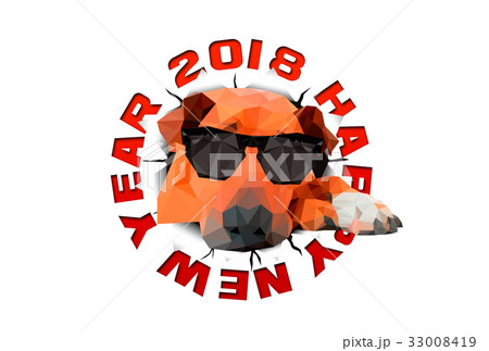 年賀はがき18 背景から顔を出すポリゴン犬のイラスト素材