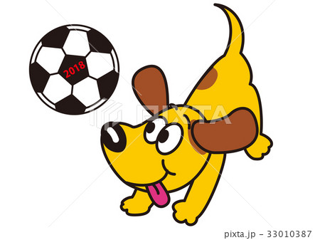 サッカーポールと遊ぶ犬のイラスト素材