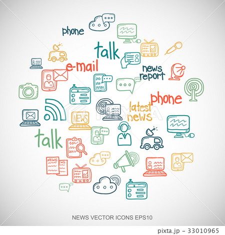 Multicolor doodles Hand Drawn News Icons set on Multicolor doodles Hand Drawn News Icons set on 33010965
