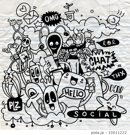 Monsters and alien friendly, social media doodle Monsters and alien friendly, social media doodle 33011222