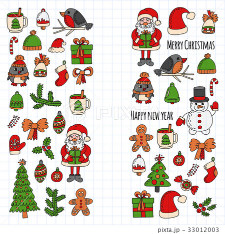 Christmas New year Santa Claus Doodle vector icons 33012003