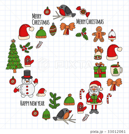 Christmas New year Santa Claus Doodle vector icons 33012061