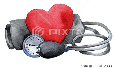 watercolor sketch of medical tonometer with heart  33012333