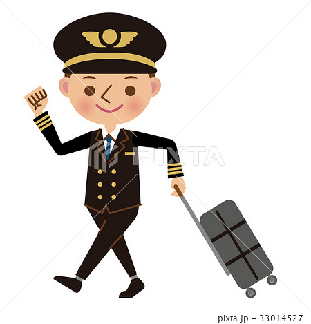 スーツケースを持ちフライトへ出発するパイロットのイラスト素材