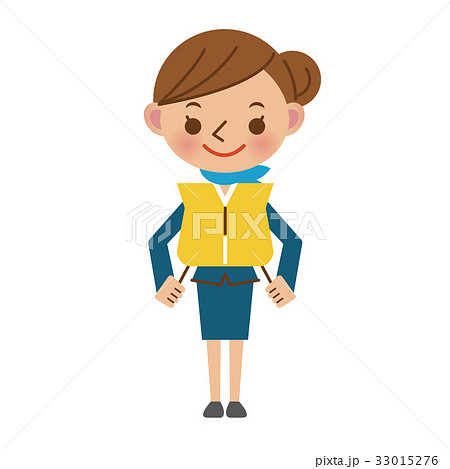 救命胴衣を着用して使い方を説明するキャビンアテンダント 救命胴衣を着用して使い方を説明するキャビンアテンダント 33015276