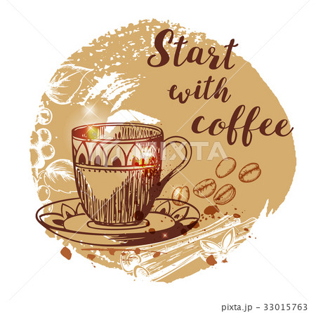 Cup of coffee and coffee beans. 33015763