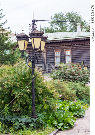 retro lamp in the bushes on a background of old retro lamp in the bushes on a background of old 33015876