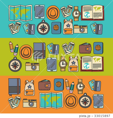Vector doodle set with travel icons Adventure 33015897
