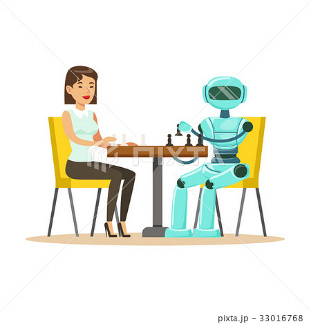 Businessman and robot playing chess vector Businessman and robot playing chess vector 33016768