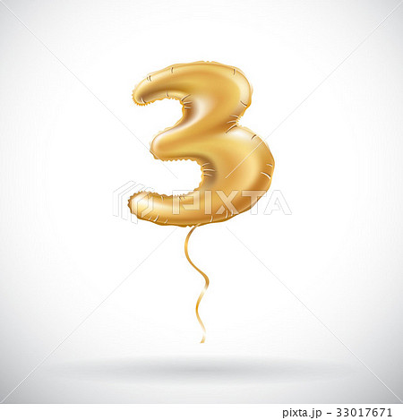 vector Golden number three 3 metallic balloon 33017671