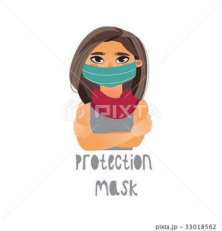 Vector young girl wearing protection mask, scarf Vector young girl wearing protection mask, scarf 33018562