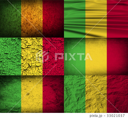 Set of six flags Mali with old texture. Vector 33021037