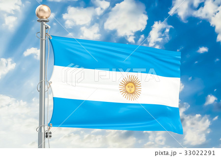 Argentine flag waving in blue cloudy sky 33022291