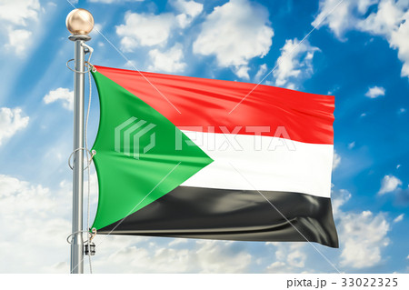 Sudanese flag waving in blue cloudy sky 33022325