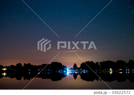 lake landscape at night , beautiful stars sky 33022572