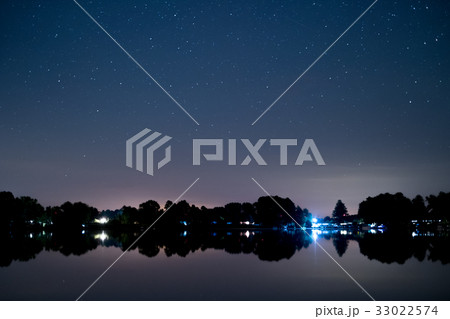 lake landscape at night , beautiful stars sky 33022574