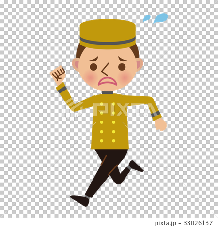 Bellboy running on the hotel front 33026137