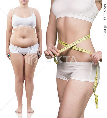 Woman's body before and after weight loss. 33028909