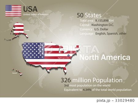 United States world map with country flag texture. 33029480