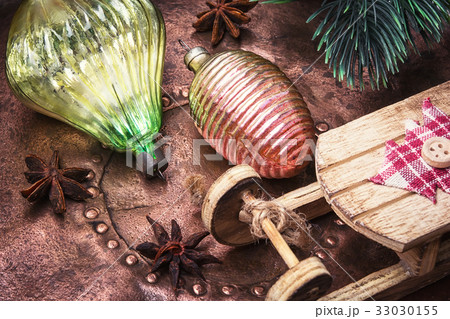Christmas fir tree with retro decoration Christmas fir tree with retro decoration 33030155