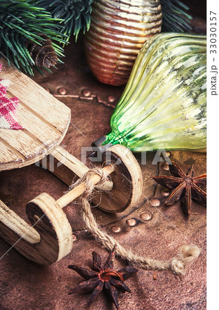 Christmas fir tree with retro decoration Christmas fir tree with retro decoration 33030157