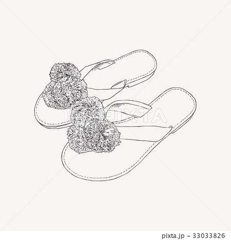 leather greek sandals with pom pom sketch vector. 33033826
