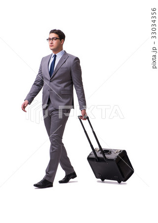 Young man during business travel isolated on white 33034356