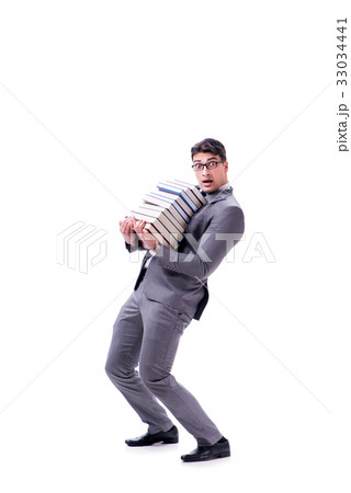 Businessman student carrying holding pile of books 33034441