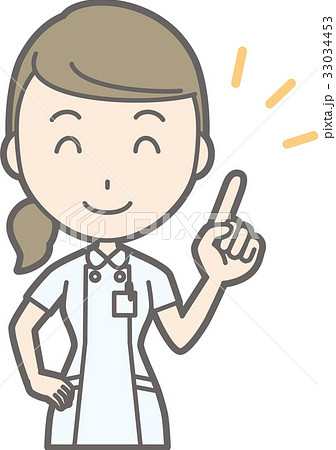 白衣を着た看護師が笑顔で指を指しているイラストのイラスト素材