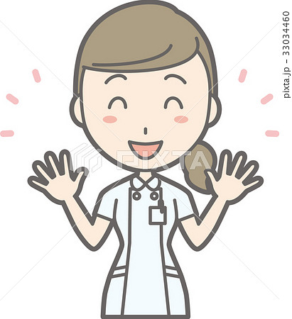 白衣を着た看護師が笑顔で手を広げているイラストのイラスト素材
