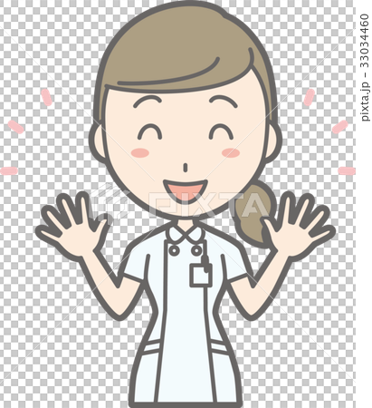 白衣を着た看護師が笑顔で手を広げているイラストのイラスト素材