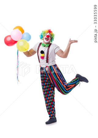 Funny clown with balloons isolated on white Funny clown with balloons isolated on white 33035599