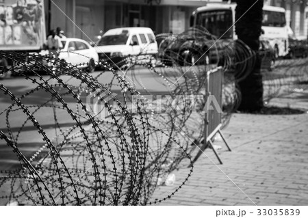 barbed wire on the streets of capital on Tunis barbed wire on the streets of capital on Tunis 33035839