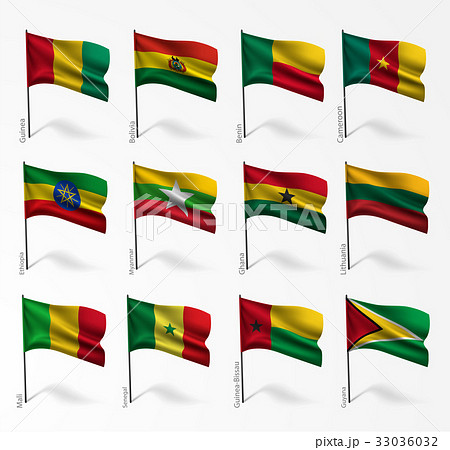 Collection of flags of world on flagpole