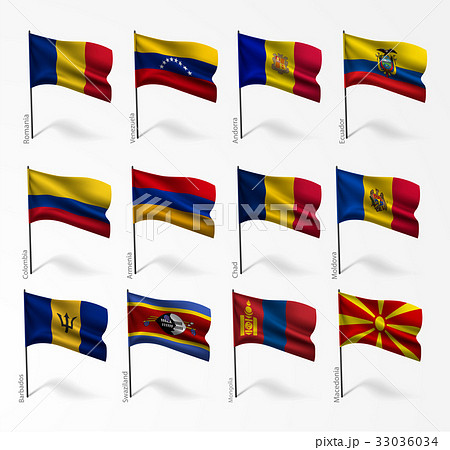 Collection of flags of world on flagpole