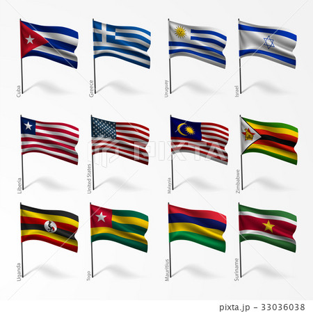 Collection of flags of world on flagpole
