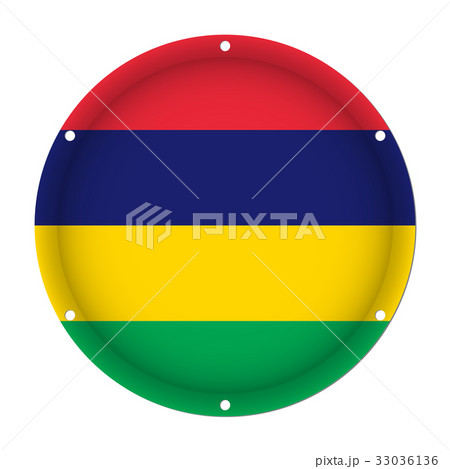 round metallic flag of Mauritius with screw holes 33036136