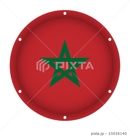 round metallic flag of Morocco with screw holes