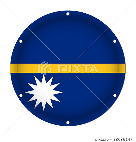 round metallic flag of Nauru with screw holes
