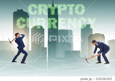 Cryptocurrency concept with businessman mining Cryptocurrency concept with businessman mining 33036265