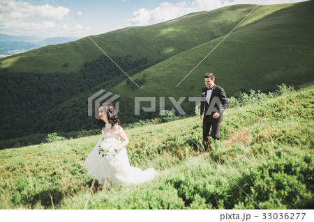 Beautiful wedding couple, bride and groom, in love Beautiful wedding couple, bride and groom, in love 33036277