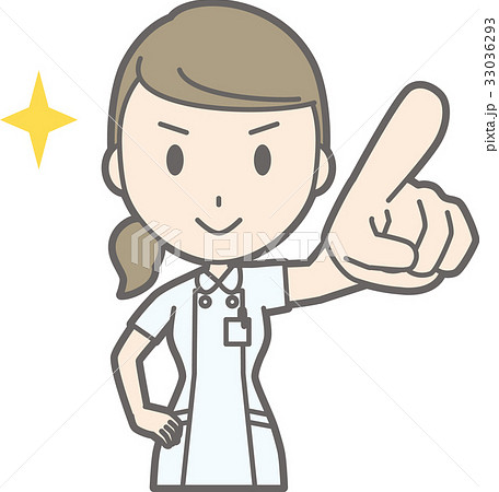 白衣を着た看護師が力強く前方を指差しているイラストのイラスト素材
